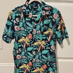 Chaps Mens Size Medium Floral Tropical Vacation Hawaiian Bird Shirt EUC